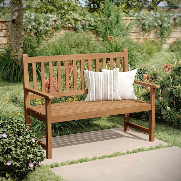 Flash Furniture Adele Patio Acacia Wood Bench, 2-Person Slatted Seat Loveseat for Park, Garden, Yard, Porch, Brown LTS-0525-BR-GG - main